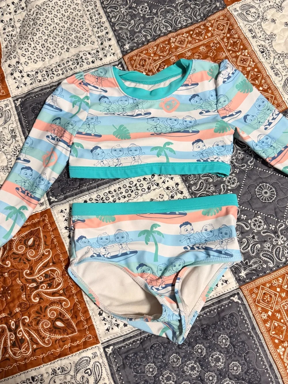 CoComelon Toddler Girls Size 3T Two Piece Rash Guard Swimsuit